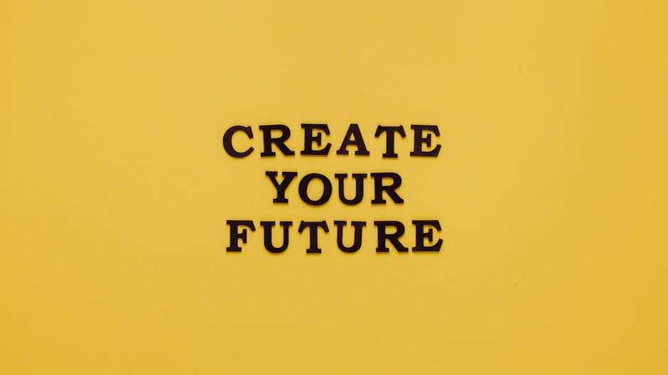 Bold text 'CREATE YOUR FUTURE' on minimalist yellow background. Inspiring design.
