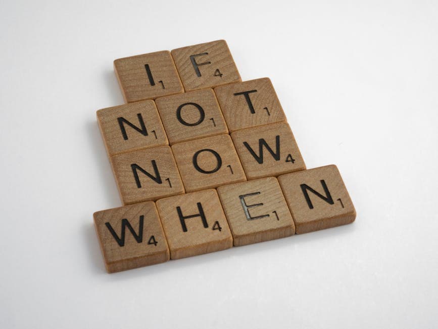 Wooden letter tiles spelling 'If Not Now When' on a white background for inspiration.